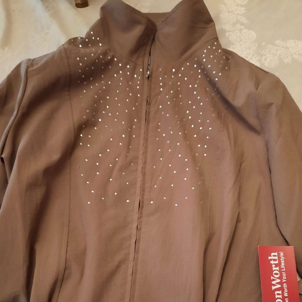 NWT BonWorth Mocha Zip Jacket with Jewels